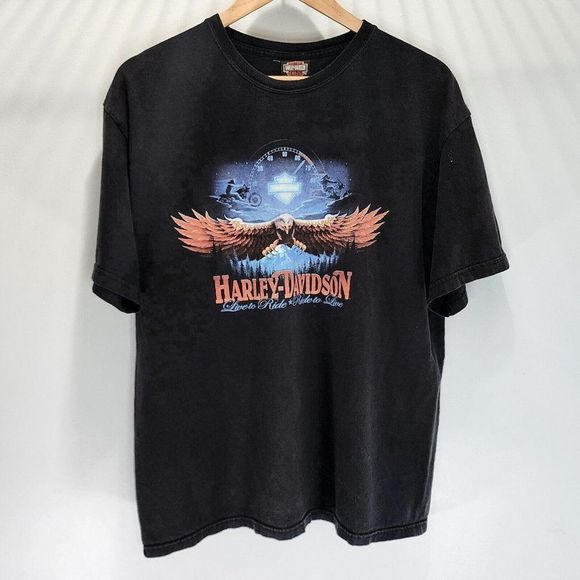 Harley Davidson Monroe AL Y2K Retro Shirt Black Live To‎ Ride Eagle Size Large - Picture 2 of 6
